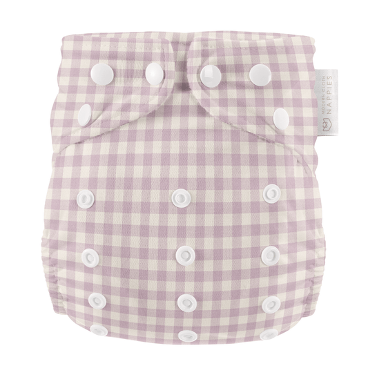 One Size All-In-One Reusable Cloth Nappy - Lilac Gingham
