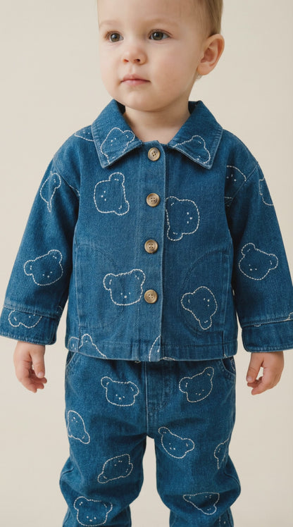 Ensemble veste et jogging en jean imprimé ours (2 pièces)