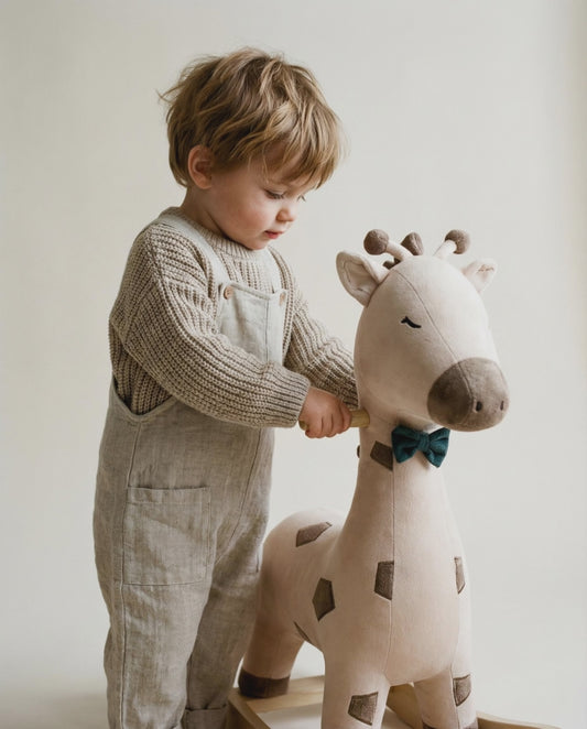 Girafe à bascule – Jouet à bascule en peluche douce et en bois