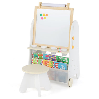 4-in-1 Toddler Activity Table Set with Magnetic Whiteboard and Bookshelves-Grey