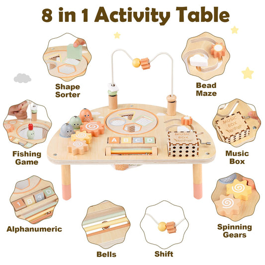 Vanplay 8-in-1 Wooden Activity Table for Toddlers – Montessori Sensory Learning Toy