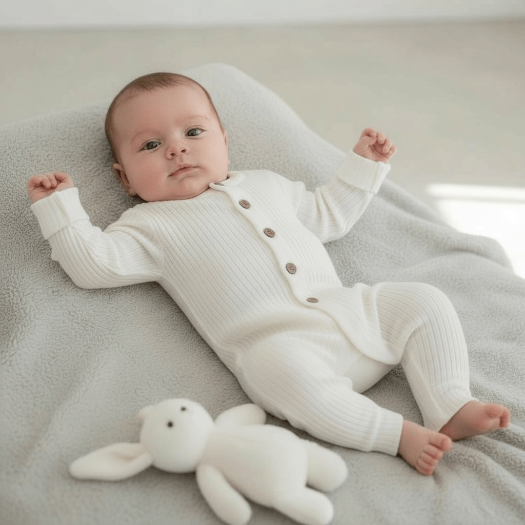 White Ribbed Button - Front Baby Romper - The Little Hive