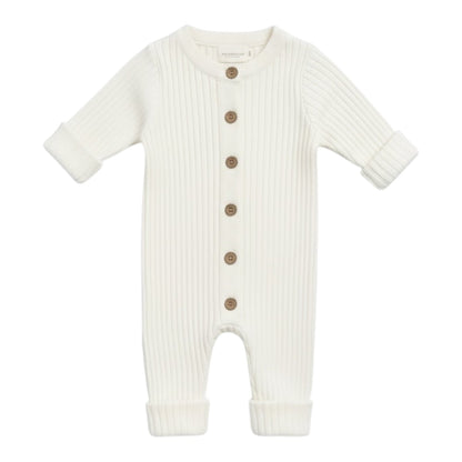 White Ribbed Button - Front Baby Romper - The Little Hive