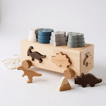 Wooden Dinosaur Sorting Box Pull Toy - The Little Hive