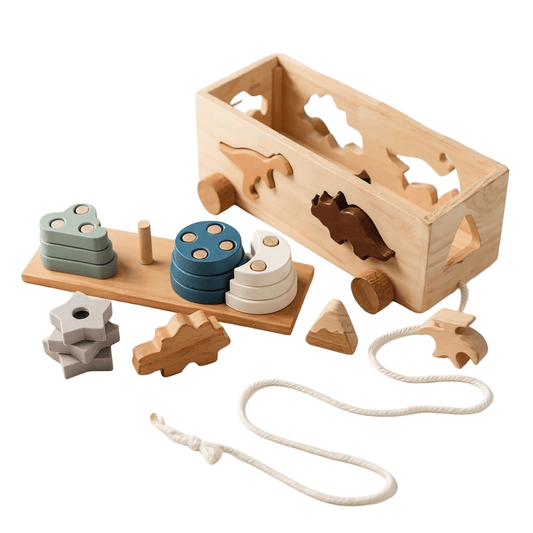 Wooden Dinosaur Sorting Box Pull Toy - The Little Hive
